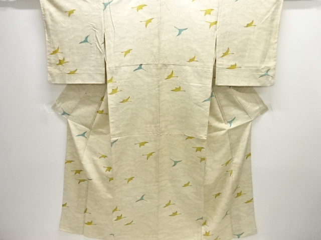 JAPANESE KIMONO / ANTIQUE HITOE KIMONO / SILK / JODAI TSUMUGI / CRANES